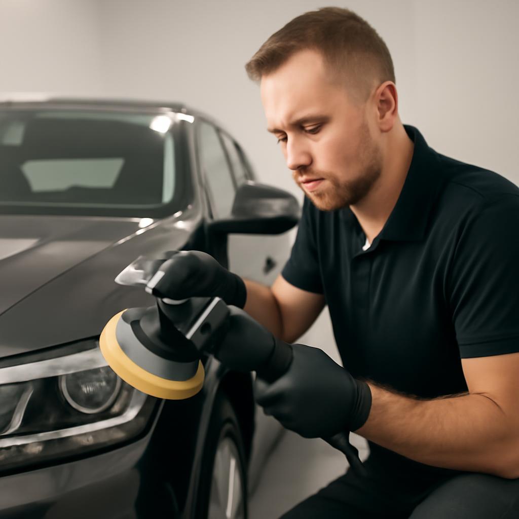 Процесс полировки кузова автомобиля перед продажей