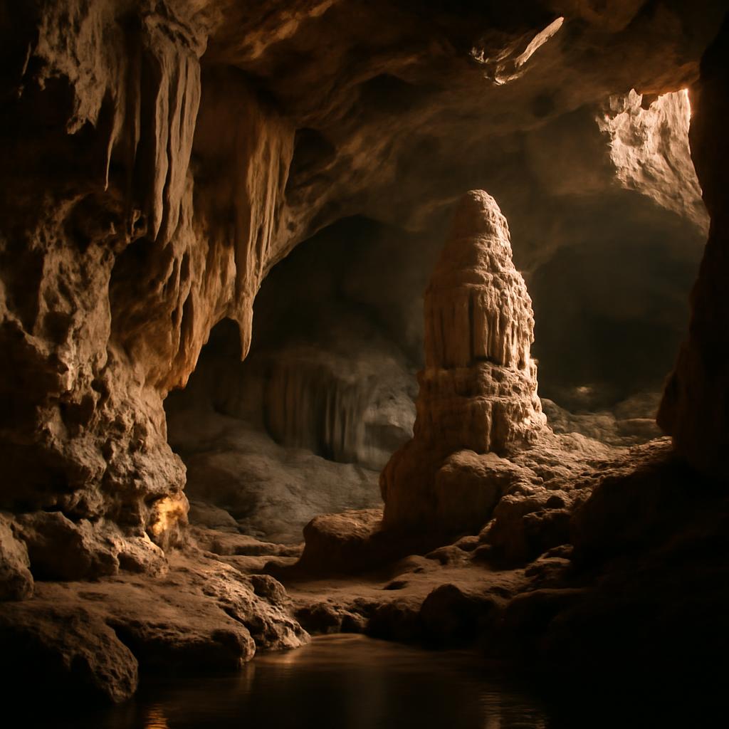 Внутренности пещеры Мраморной с подсветкой