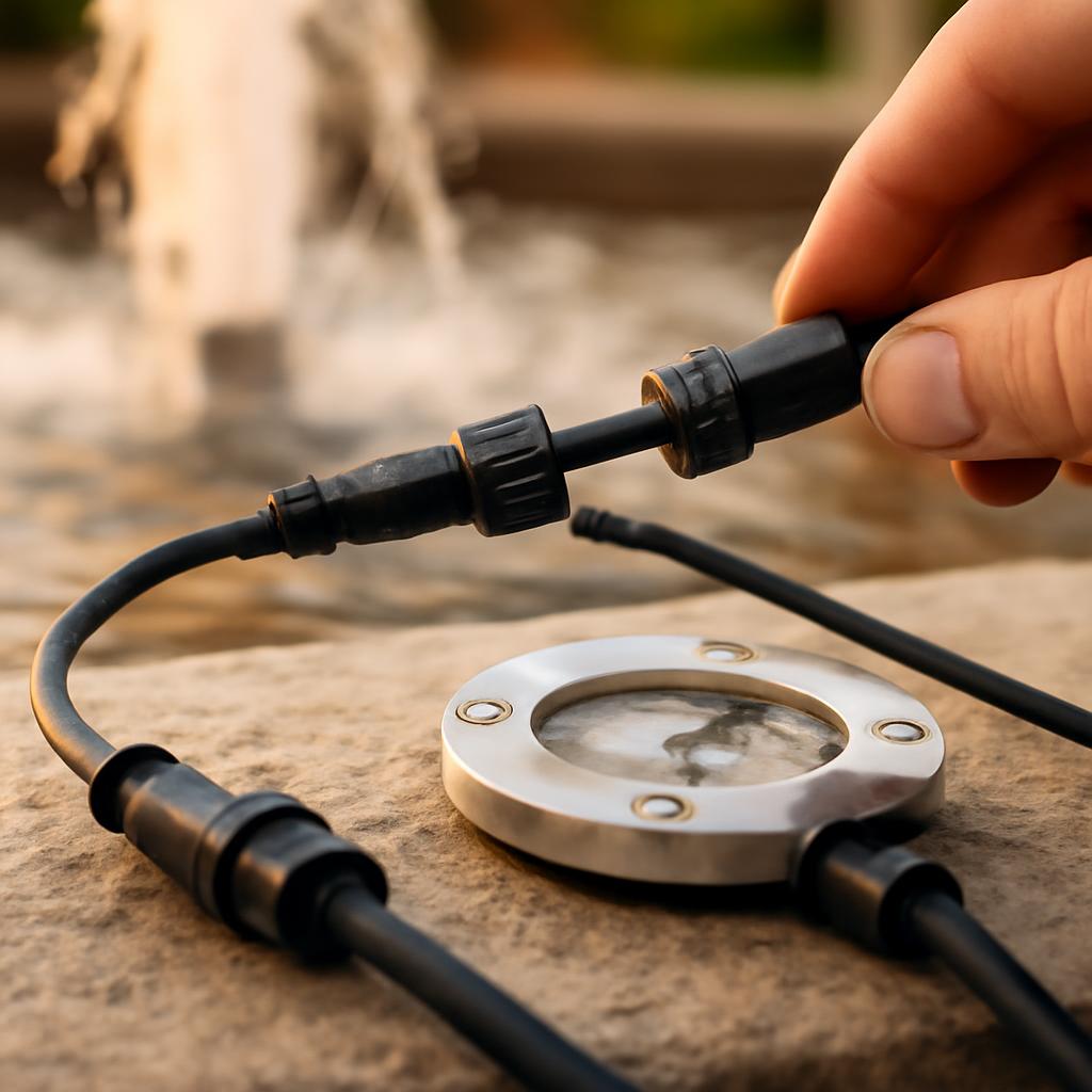 Схема монтажа герметичных соединителей для подсветки фонтана