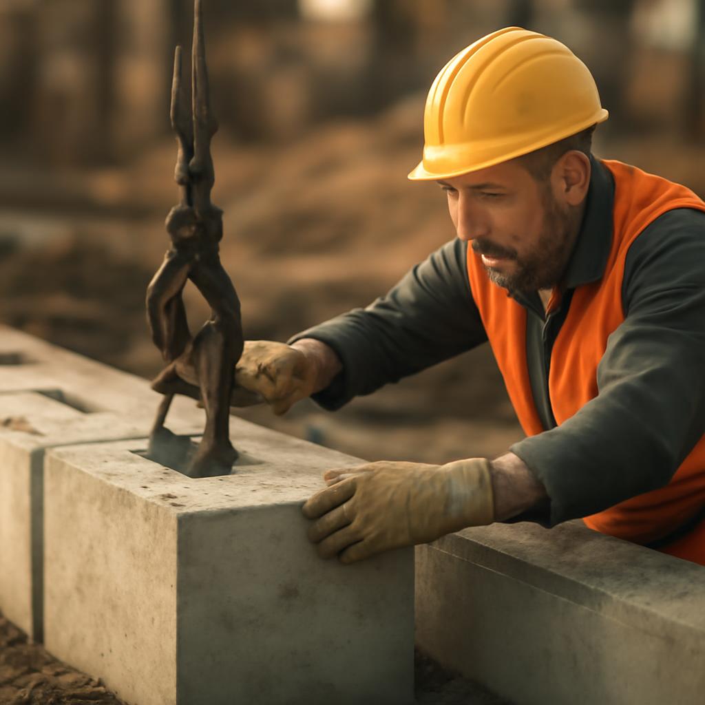 Монтаж фундаментных блоков ФБС на стройплощадке