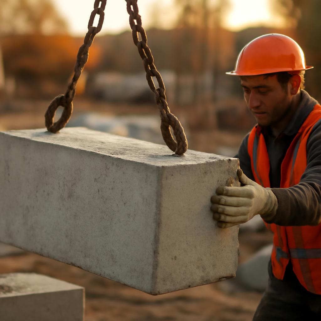 Монтаж блока ФБС 24.4.6 на строительной площадке