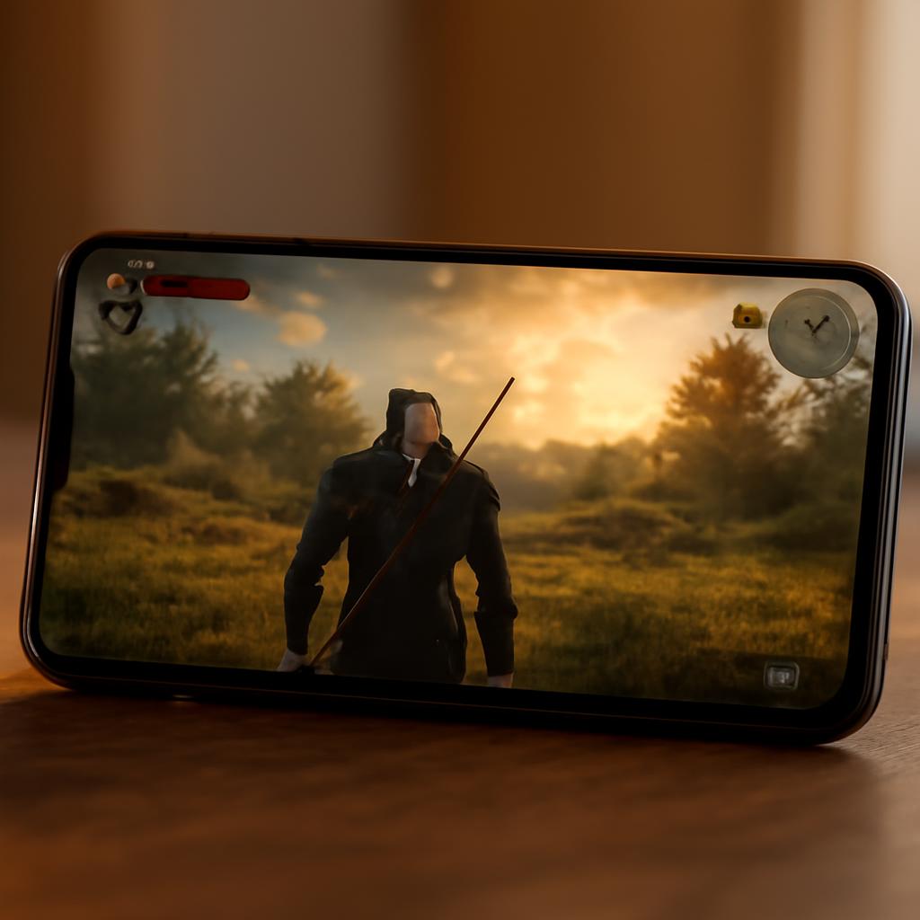 Смартфон с запущенной ПК-игрой на экране