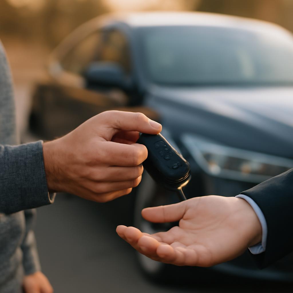 Иллюстрация аренды автомобиля с выкупом в действии