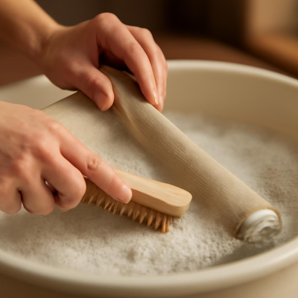 Процесс ручной стирки рулонных штор