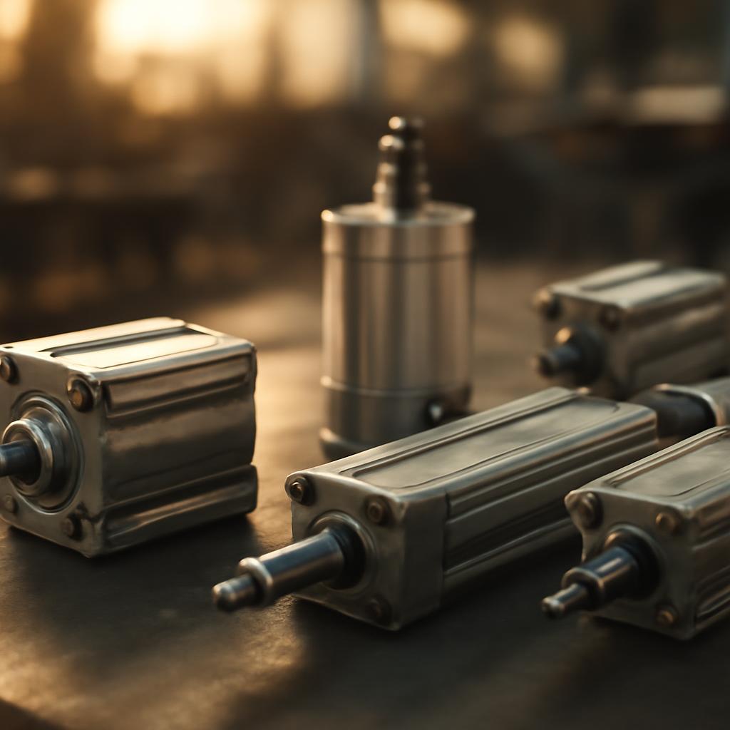 Различные типы пневматических цилиндров на производстве