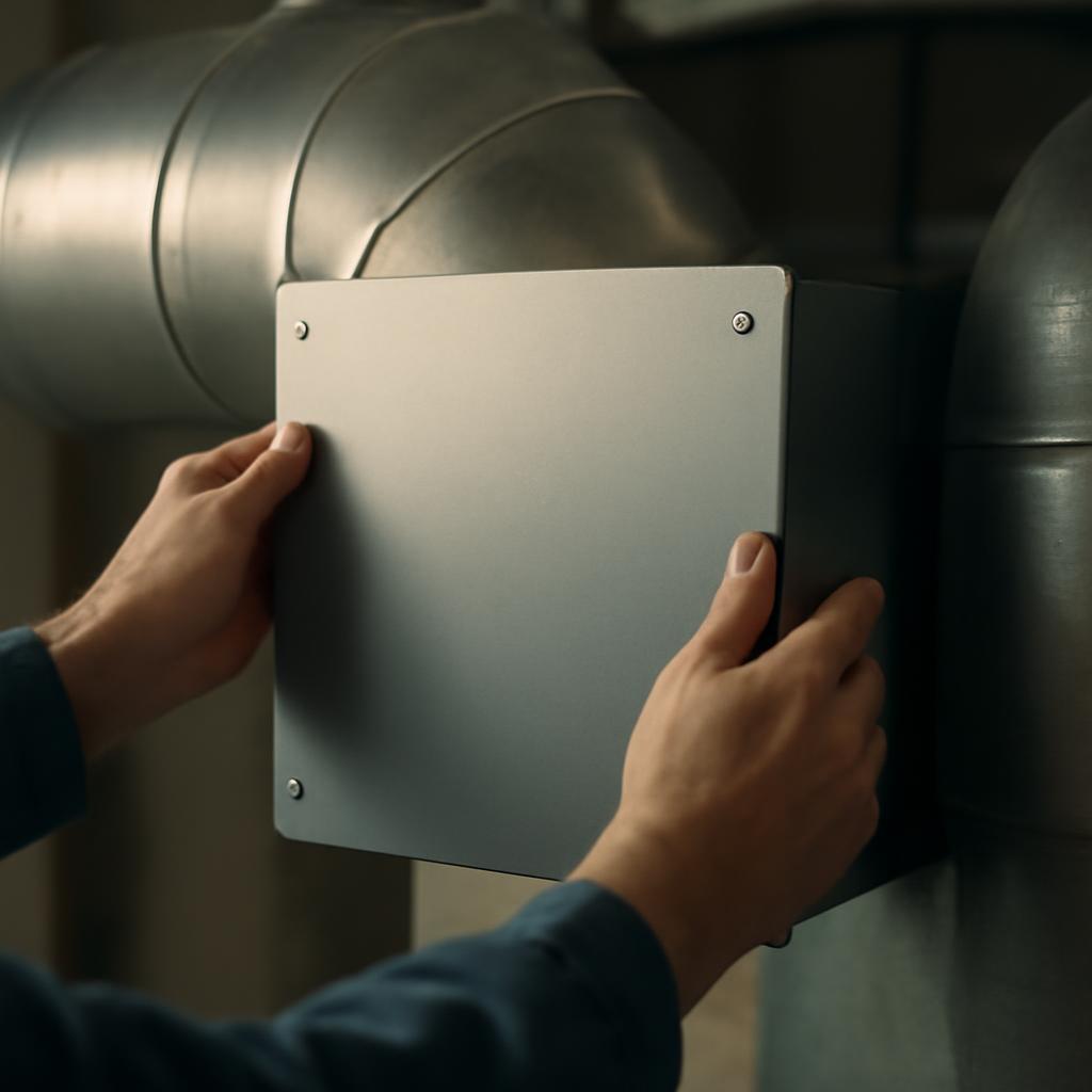 Процесс монтажа защитного корпуса в вентиляционной установке