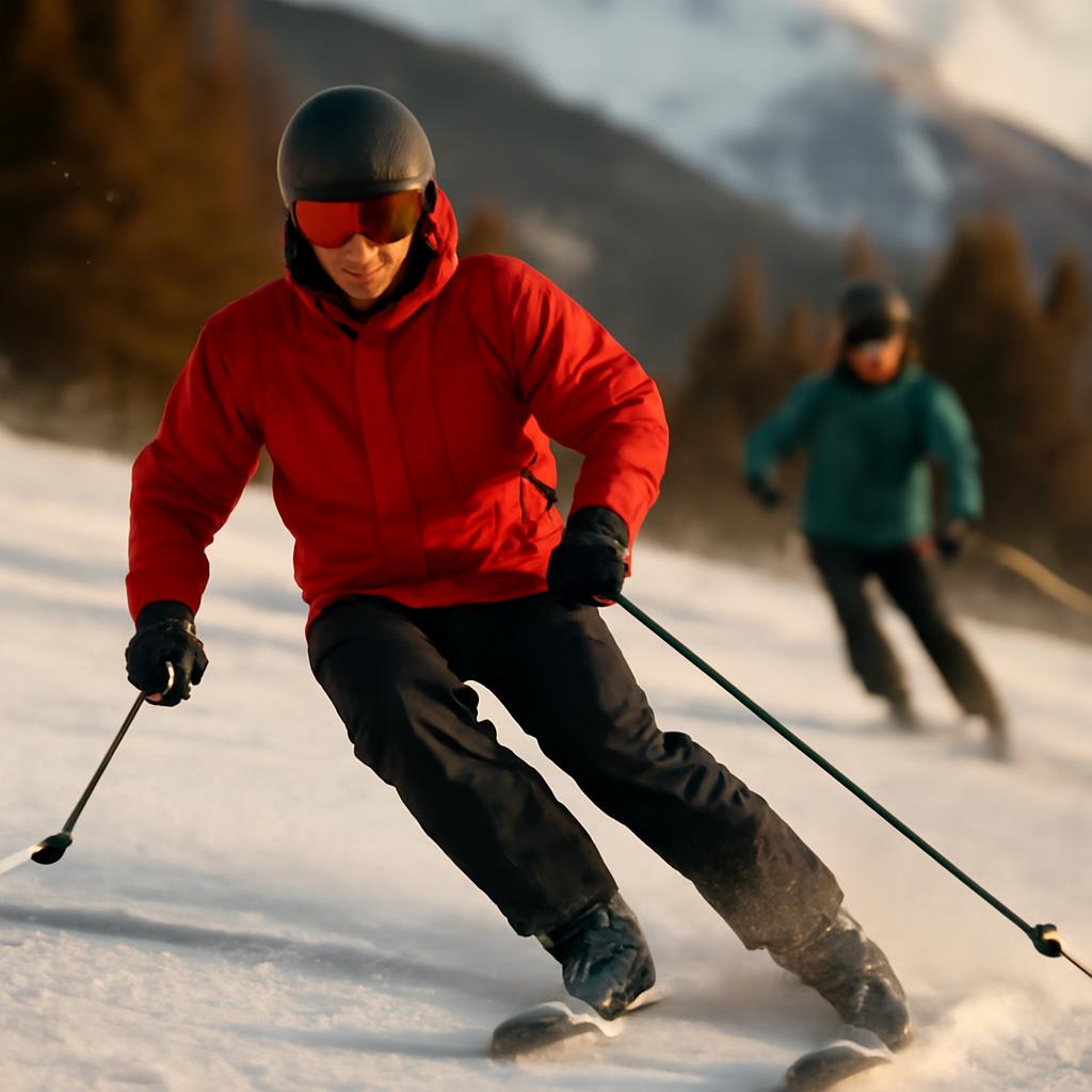 Горнолыжники на трассе в Архызе зимой