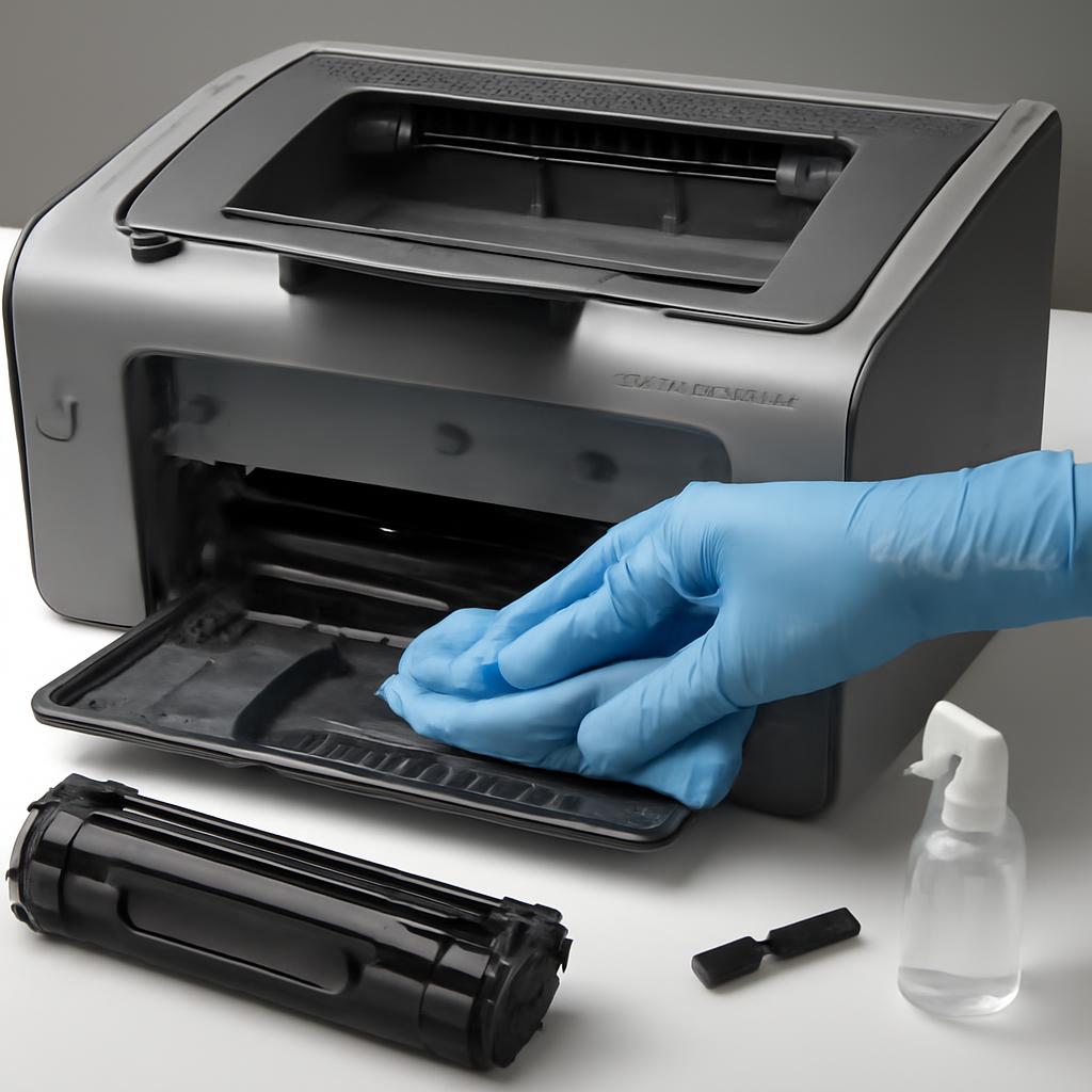 Процесс чистки принтера HP LaserJet P1102 перед установкой картриджа