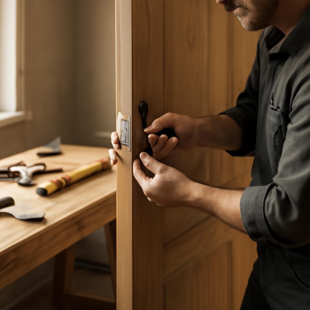 Навешивание дверного полотна на петли