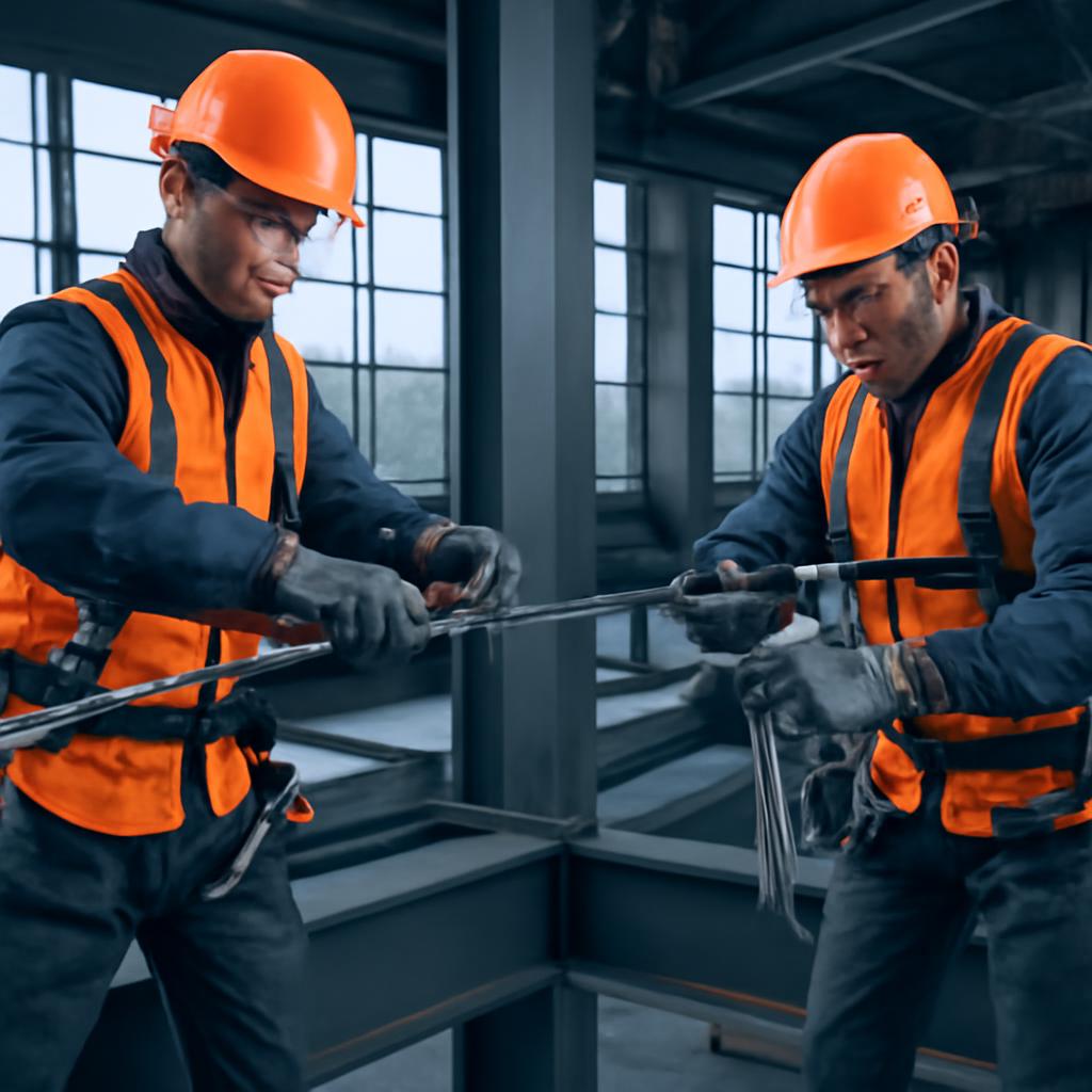 Процесс монтажа горизонтальной анкерной линии на промышленном объекте