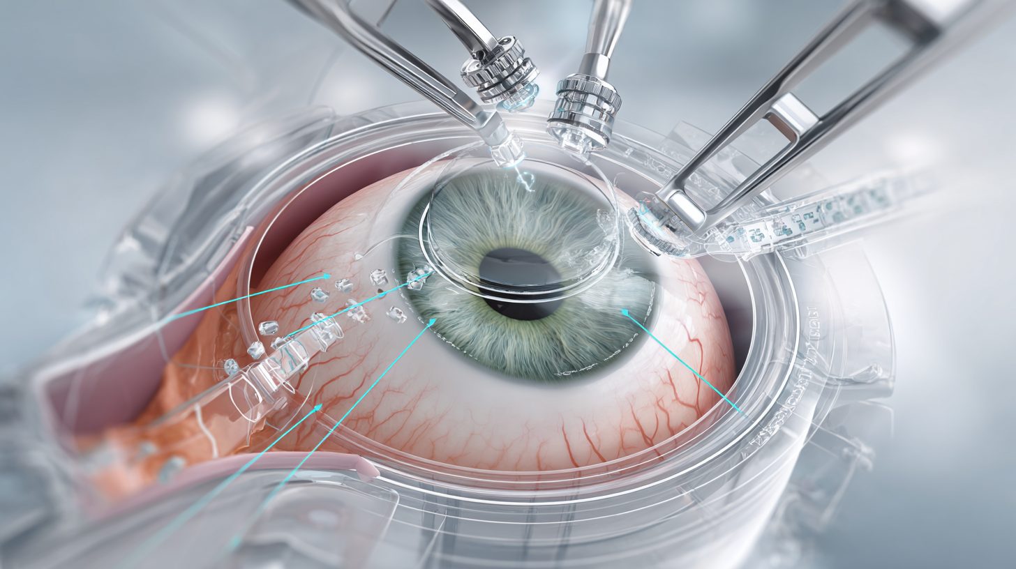 Схема этапов операции при катаракте: разрез, эмульсификация и имплантация линзы