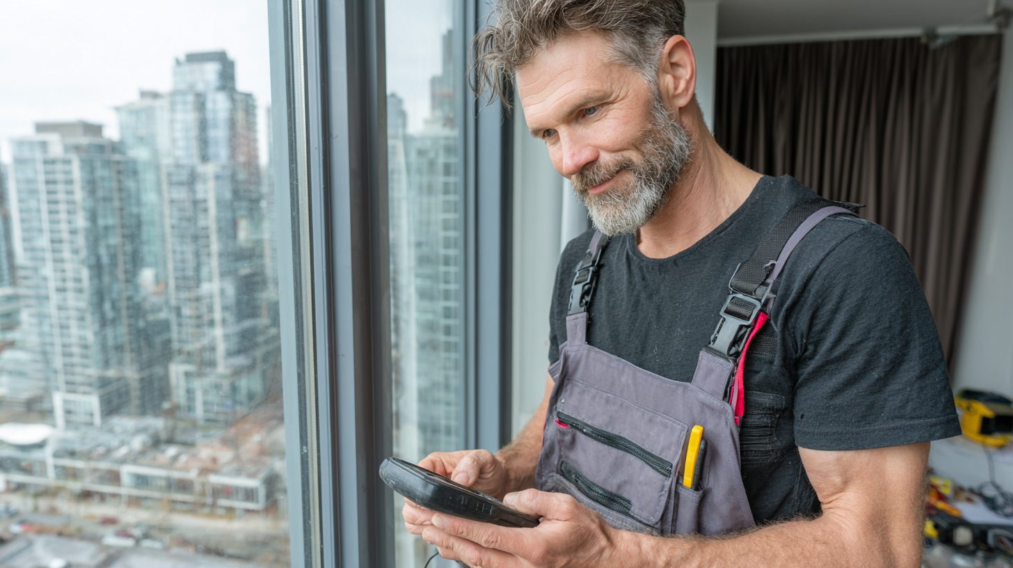 Специалист проводит диагностику окна в квартире