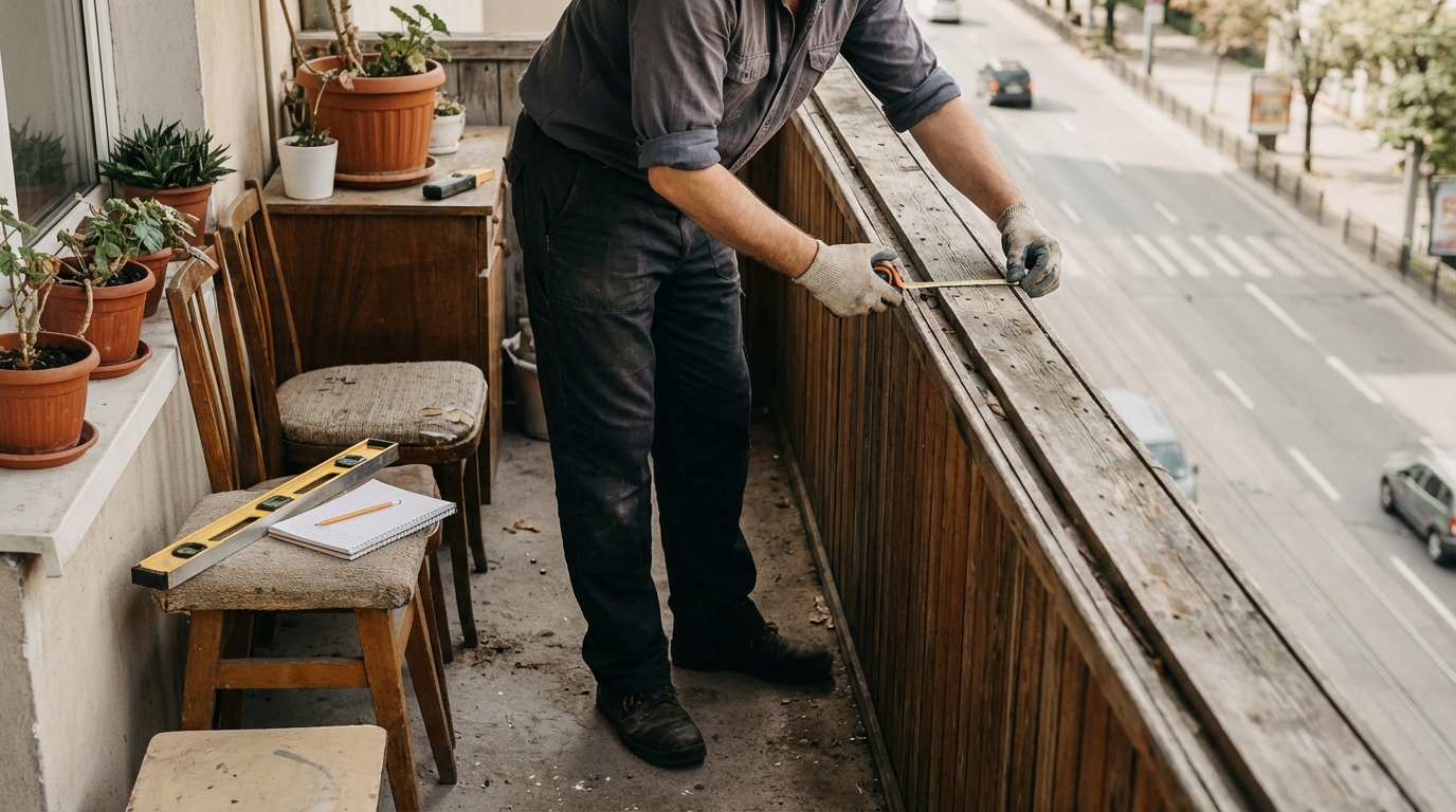 Подготовка балкона к остеклению: измерение и осмотр парапета