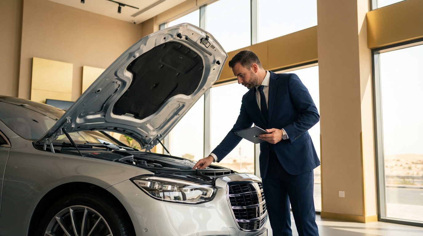 Осмотр автомобиля в автосалоне ОАЭ перед экспортом