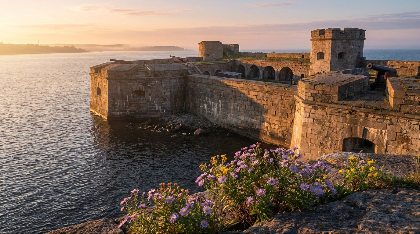 Форт Константин в Кронштадте с видом на Финский залив