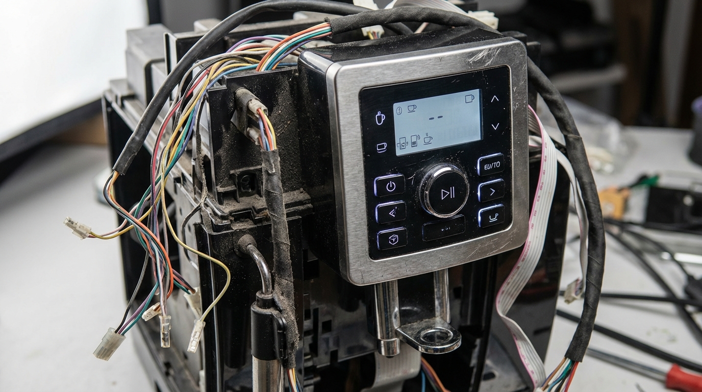 Панель управления кофемашиной с видимыми шлейфами