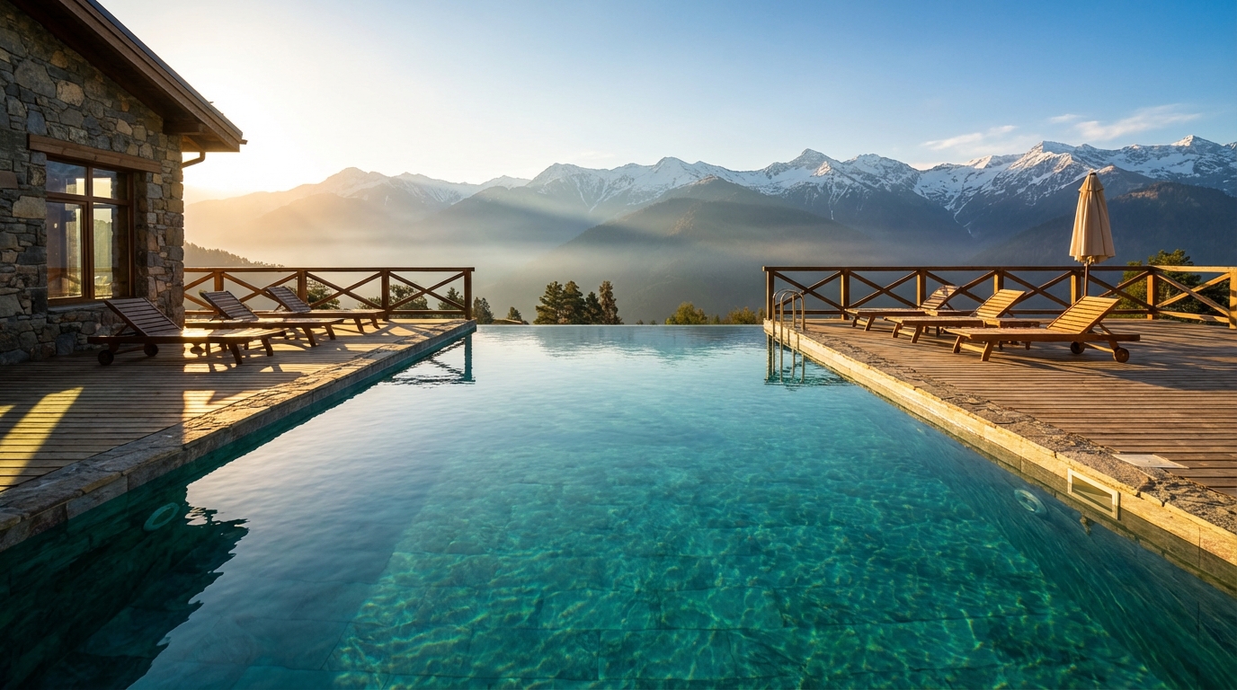 Бассейн Kayasity с панорамой гор Архыза