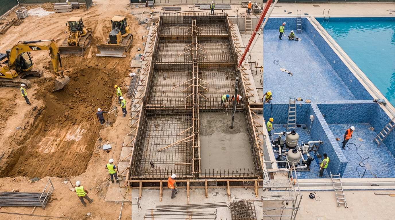 Этапы строительства бассейна с указанием сроков