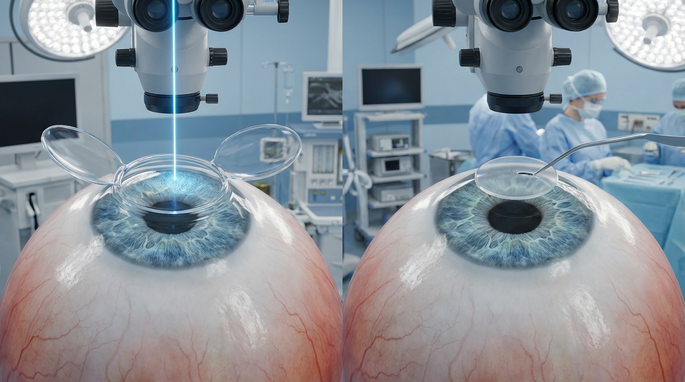 Схема лазерной коррекции зрения с методами LASIK и SMILE