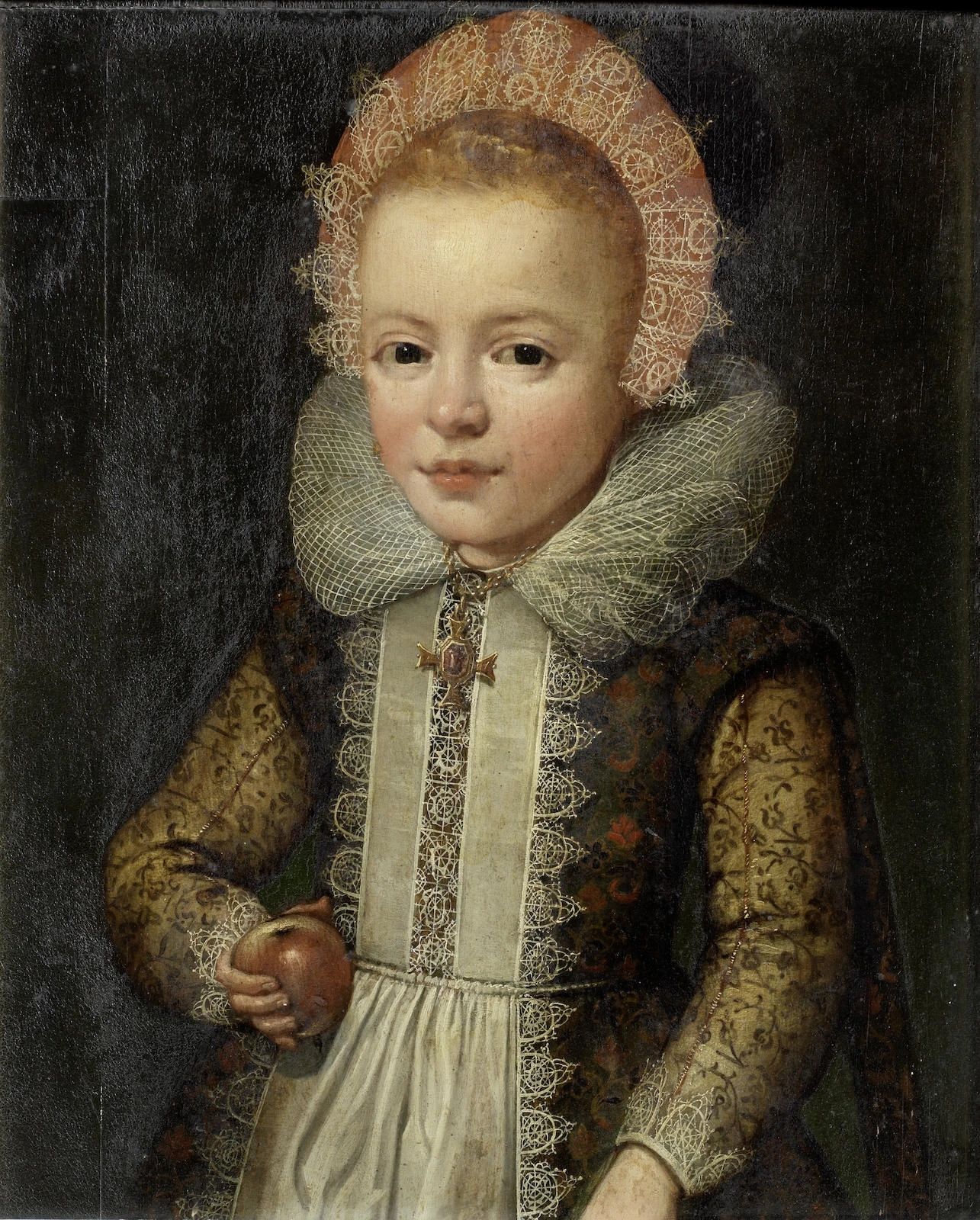 19 Anglo-Flemish School, 17th Century Portrait of a girl, half-length, holding an apple.jpg