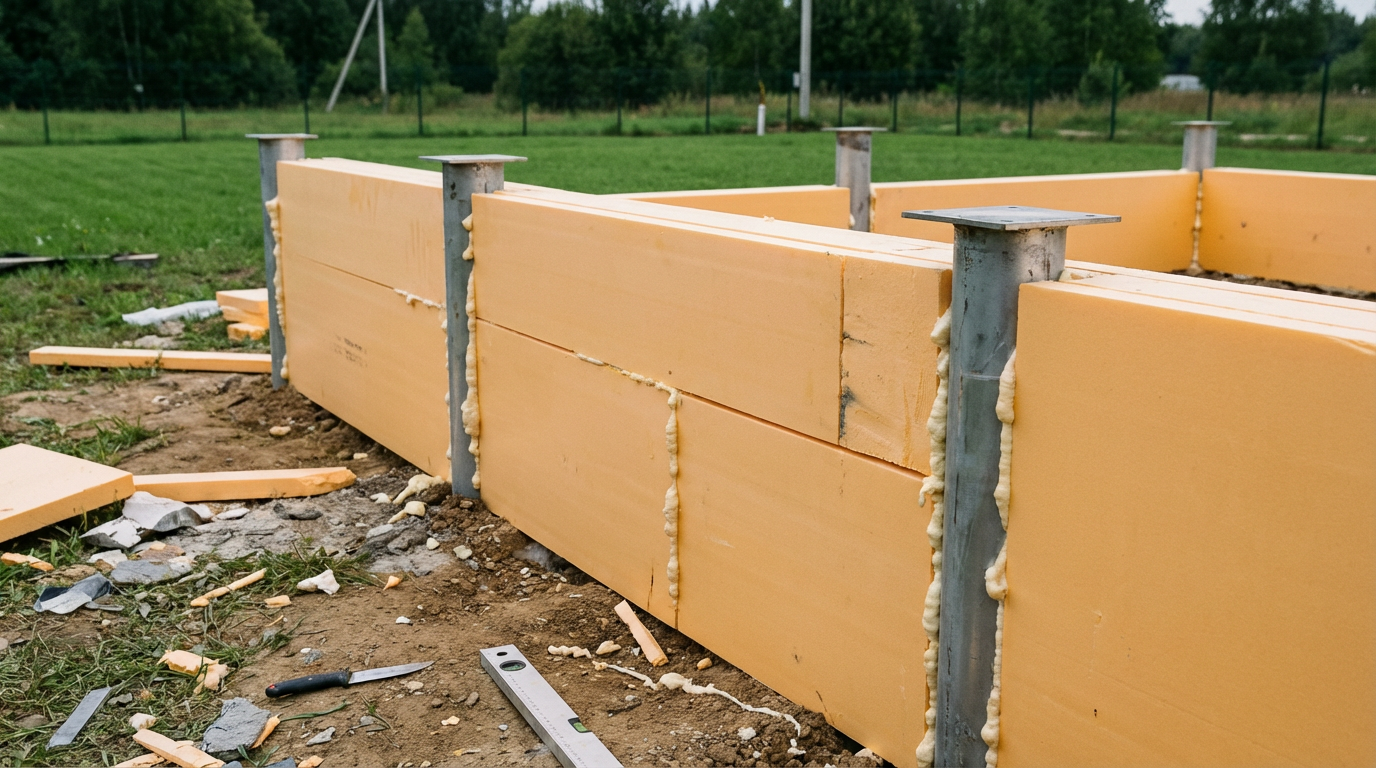 Иллюстрация утепления свайного фундамента экструдированным пенополистиролом