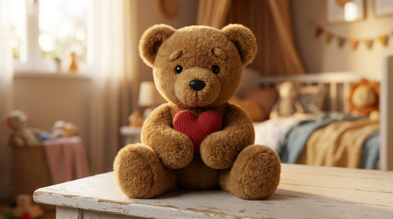 Мягкая игрушка-мишка, украшенная пуговицами