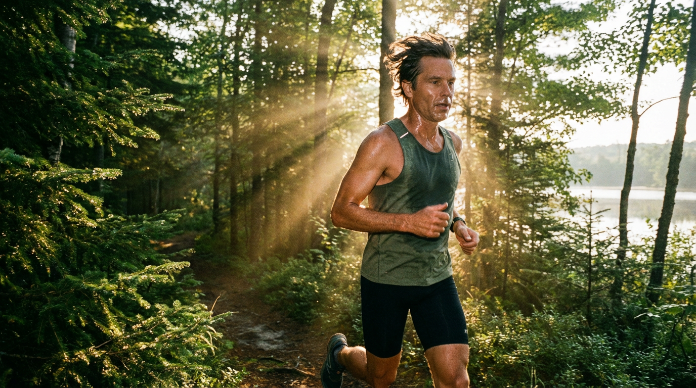 Человек занимается спортом на свежем воздухе, подчеркивая роль витаминов в здоровом образе жизни