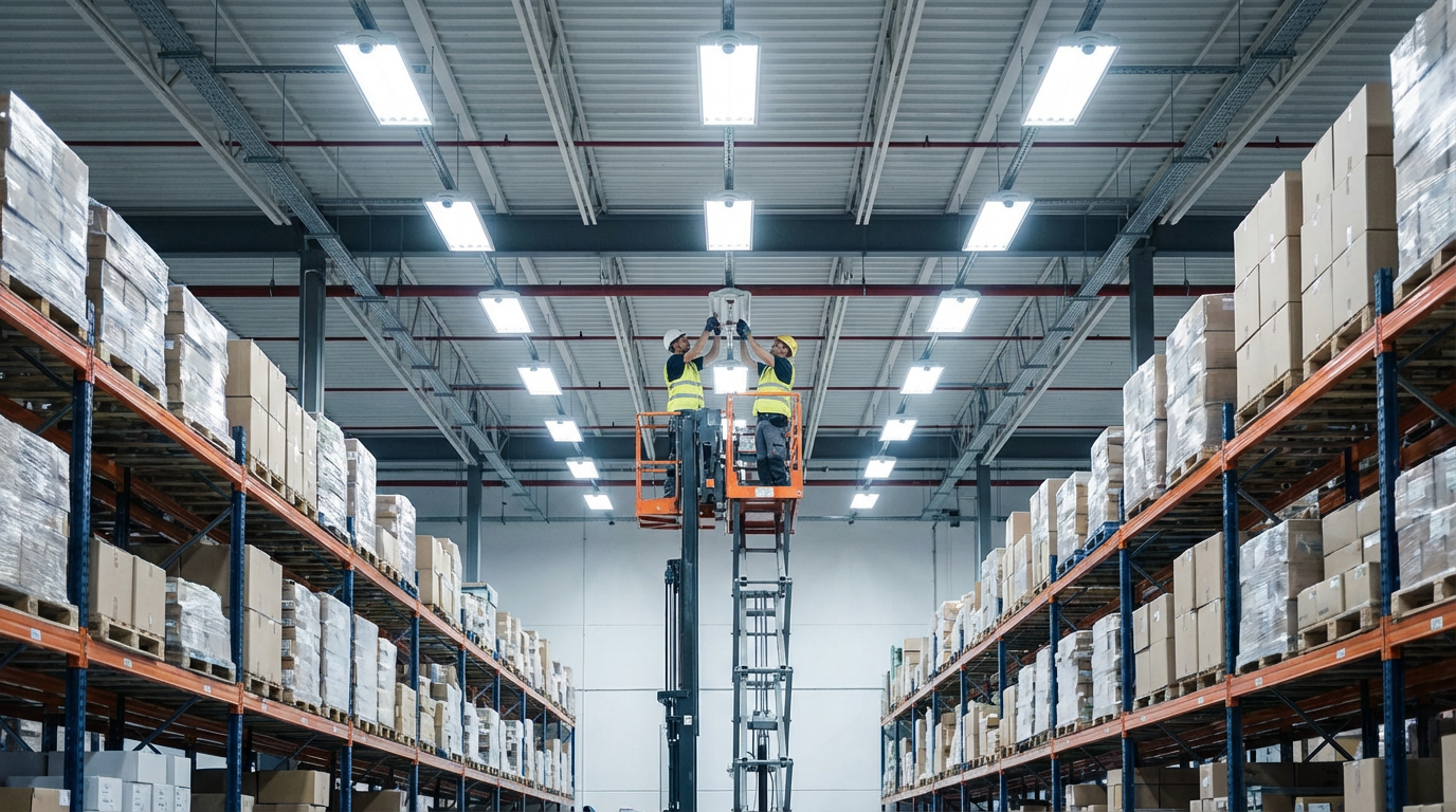 Модернизация освещения на складе с установкой LED-светильников и датчиков