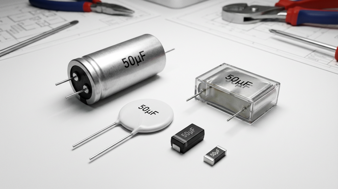 Различные типы конденсаторов 50 мкФ для насосов теплого пола
