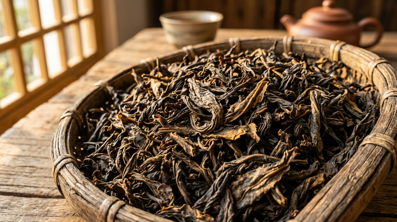 Сухие листья да хун пао крупным планом