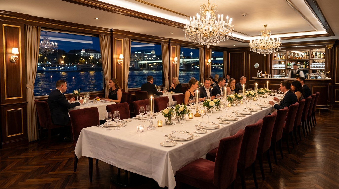 Интерьер теплохода с банкетным залом для 30 гостей