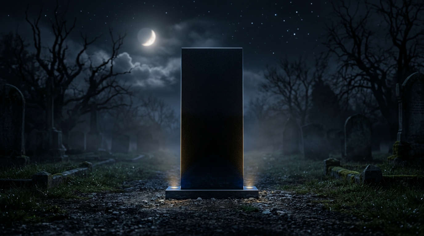 Минималистичный черный гранитный памятник с подсветкой