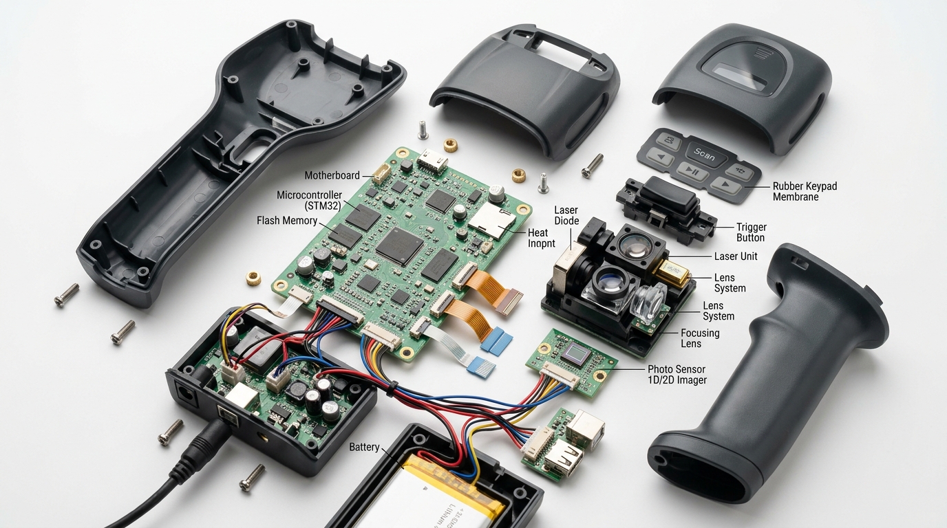 Схема внутреннего устройства считывателя штрих-кодов