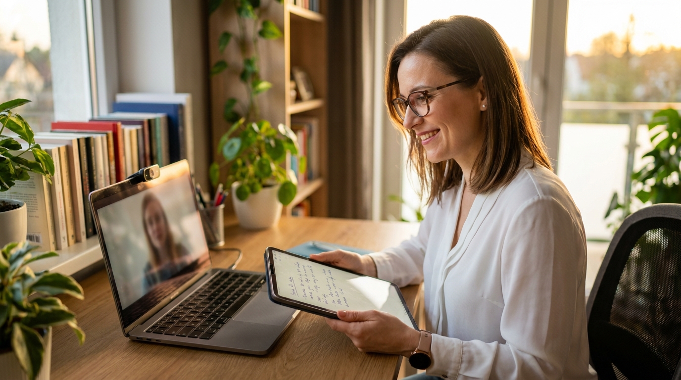 Сексолог проводит онлайн-сессию по видео с клиентом
