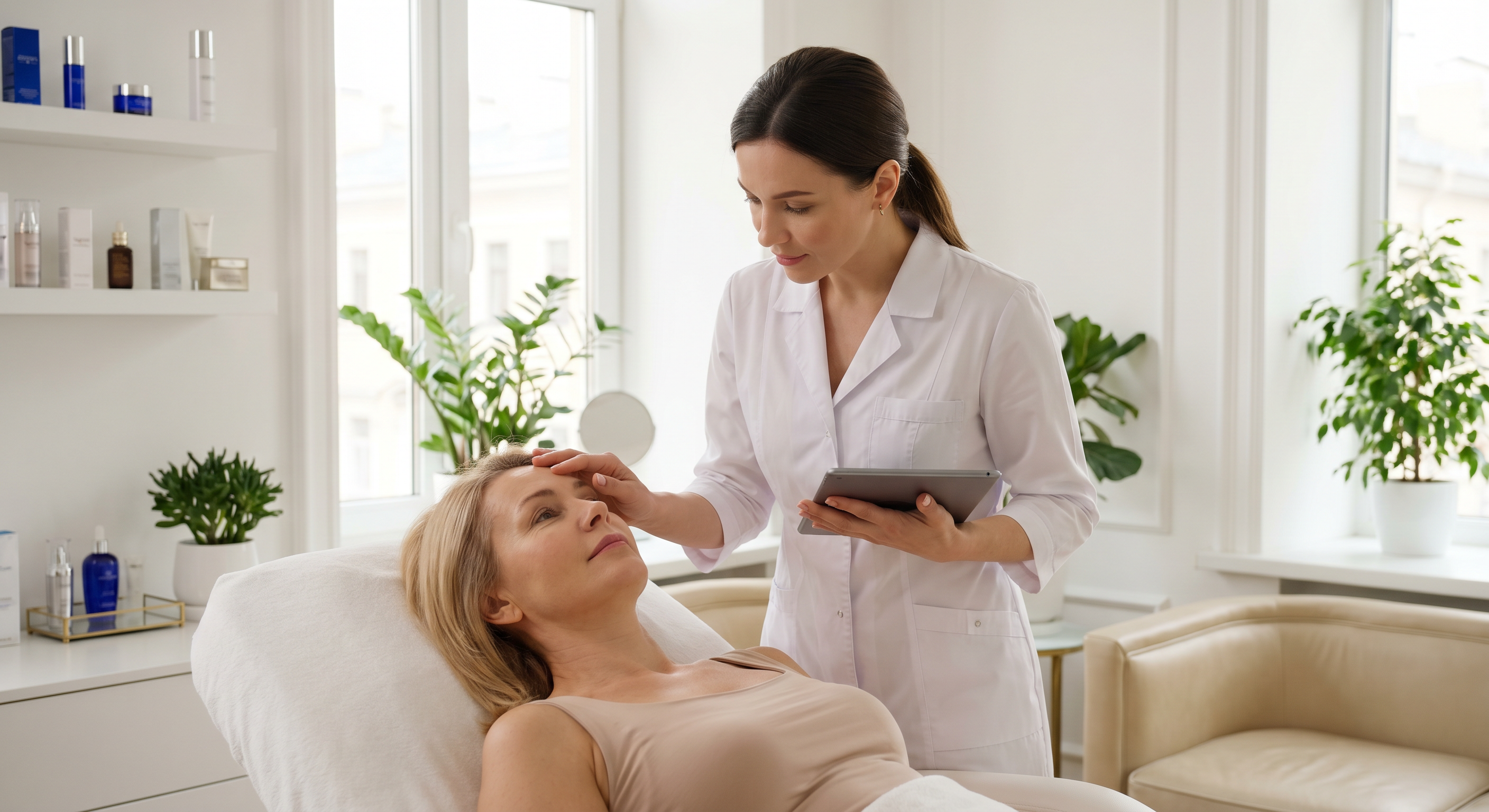 Врач-косметолог проводит инъекции ботокса в сертифицированной клинике СПб