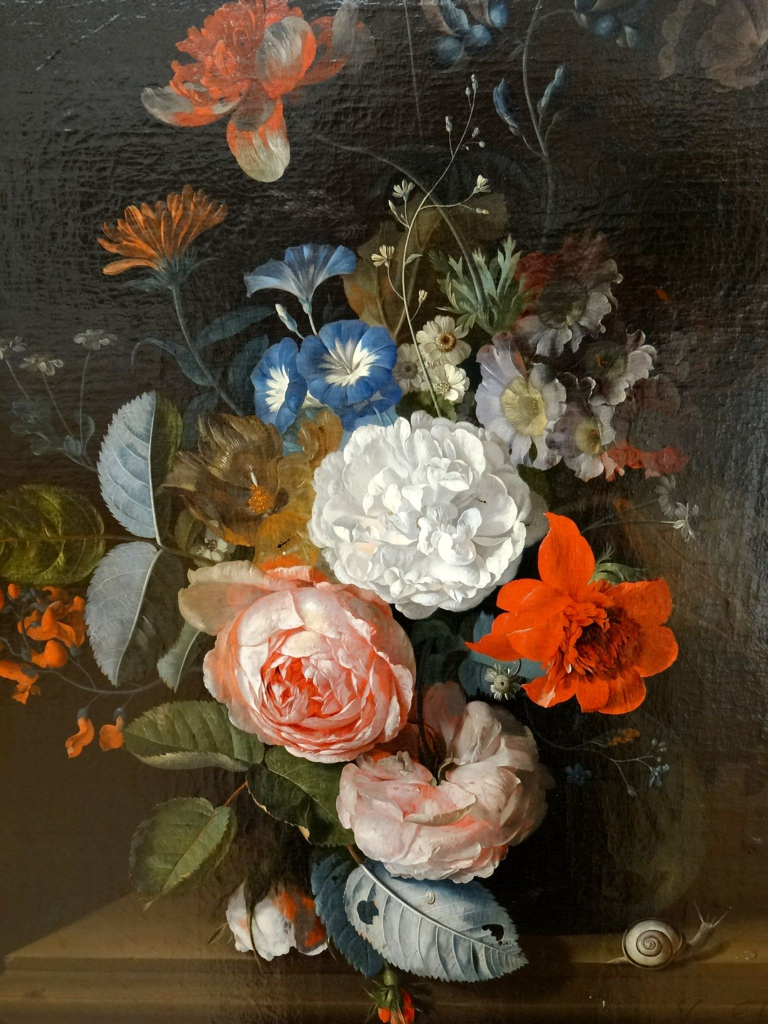 40TILL LIFE OF ROSES, PEONIES, MORNING GLORY, A PARROT TULIP AND OTHER FLOWERS, ON A STONE LEDGE, TOGETHER WITH A SNAIL.jpg