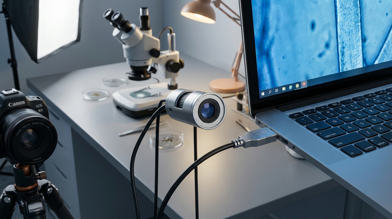 USB-камера, подключенная к компьютеру для записи видео с микроскопа