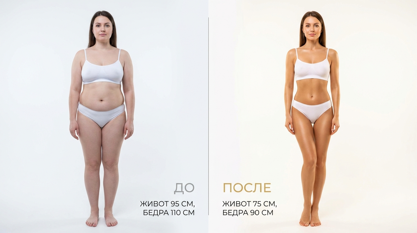 Фото до и после курса спа-капсулы: уменьшение объёмов ног и живота