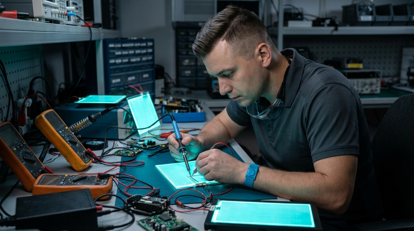 Электролюминесцентные панели: принцип работы и возможности применения, male professional at work, studio
