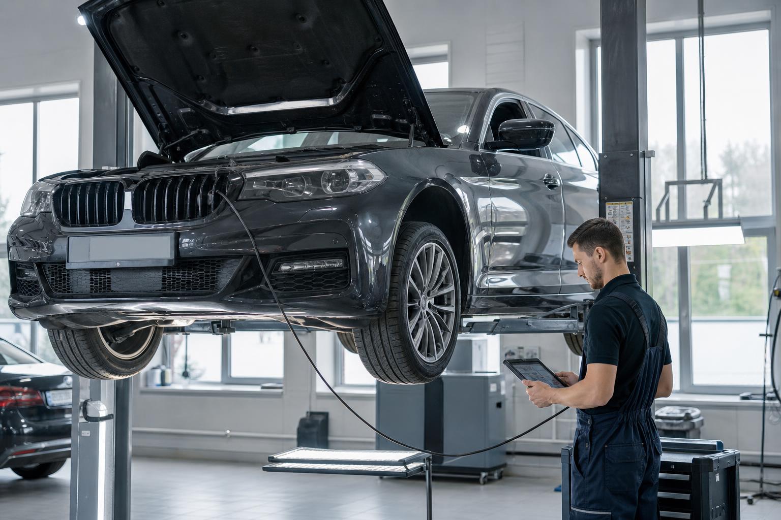 Автомобиль на диагностике в сервисном центре перед продажей
