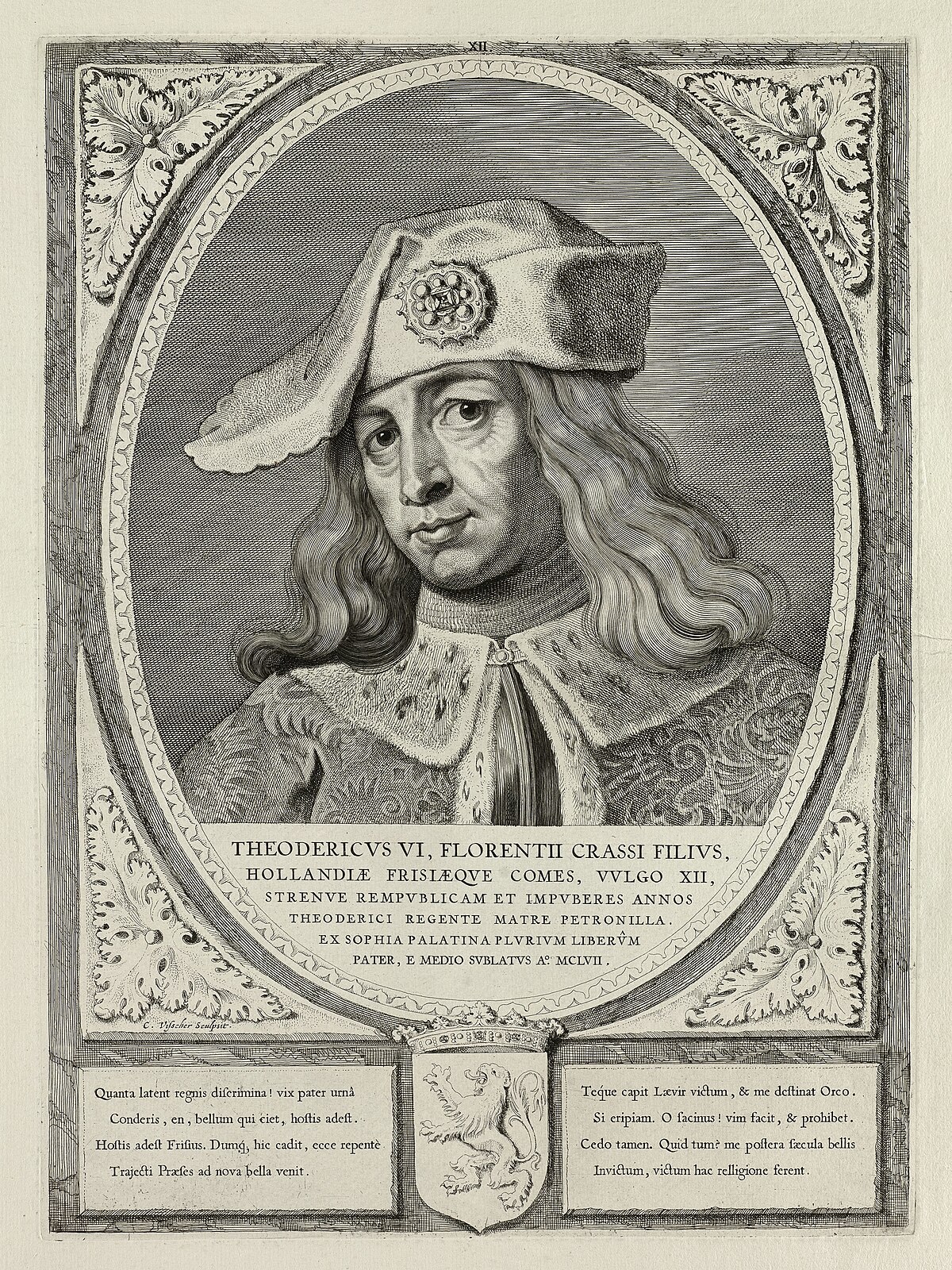 28 Portret_van_Dirk_VI,_graaf_van_Holland,_met_een_met_parels_en_edelstenen_verfraaide_hoofddeksel._De_omlijsting_is_versierd_met_het_wapen_van_Holland._NL-HlmNHA_1477_53012905.JPG.jpg