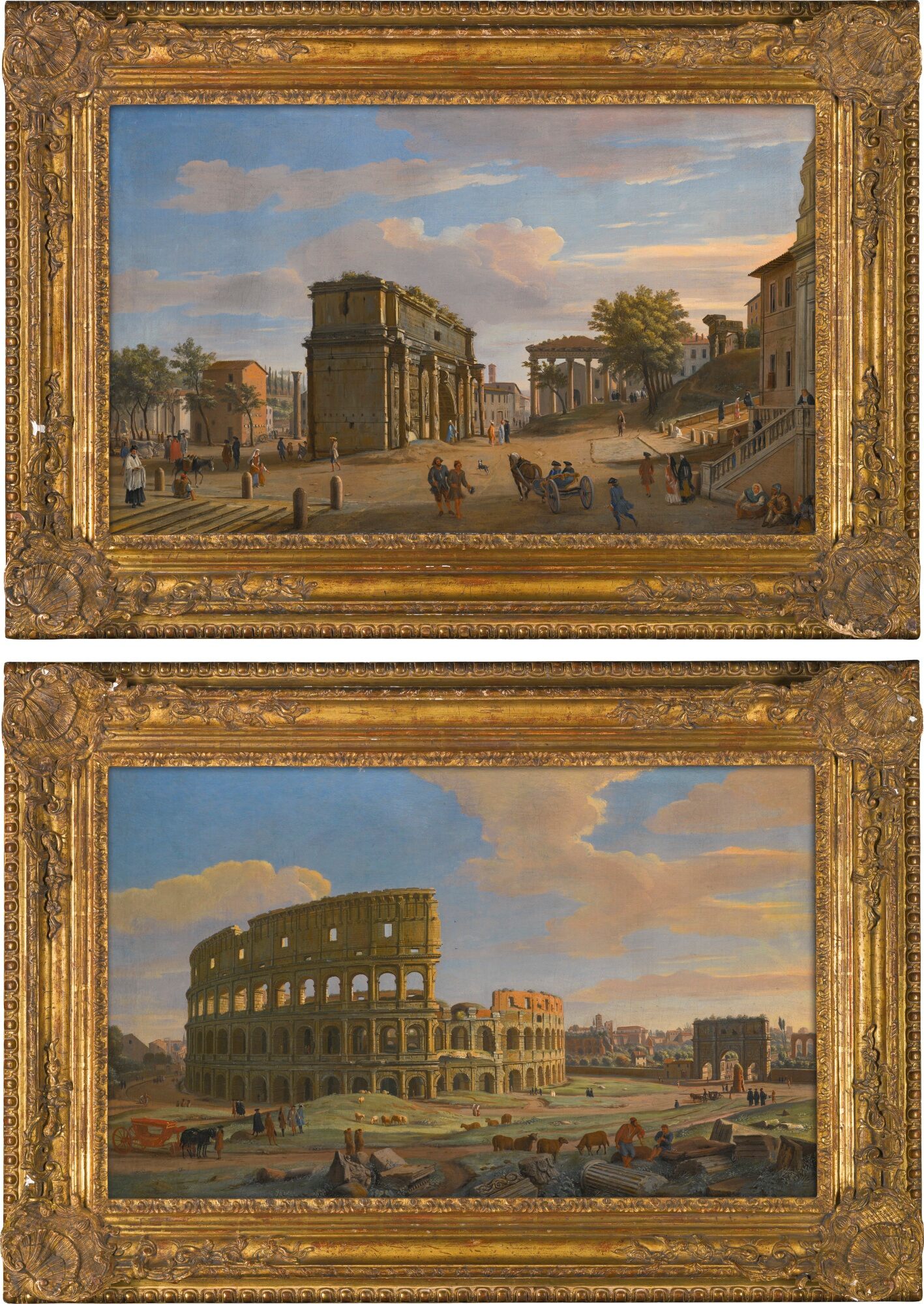 15TWO VIEWS OF ROME THE ARCH OF SEPTIMIUS SEVERUS WITH THE TEMPLE OF SATURN; AND THE COLOSSEUM WITH THE ARCH OF CONSTANTINE.jpg